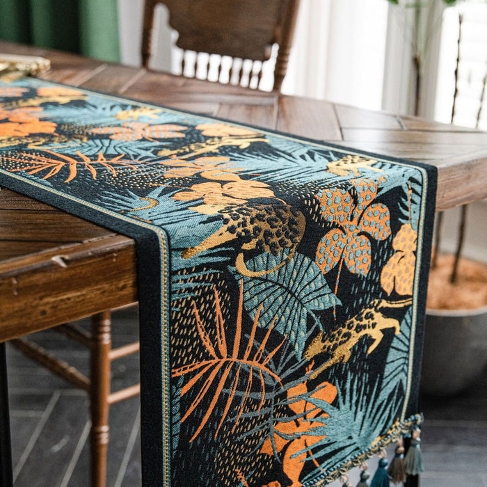 Banana Leaf Table Runner with Tassel Edging