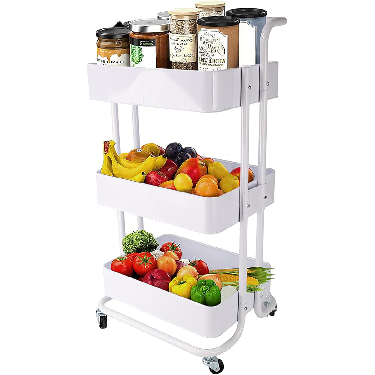 3Tier Trolley Shelf Organiser with Wheels Removable Storage Cart for Home Office