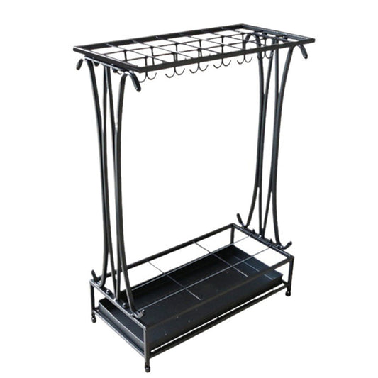 Wrought Iron Umbrella Storage Rack with Water Tray 50x24x70cm