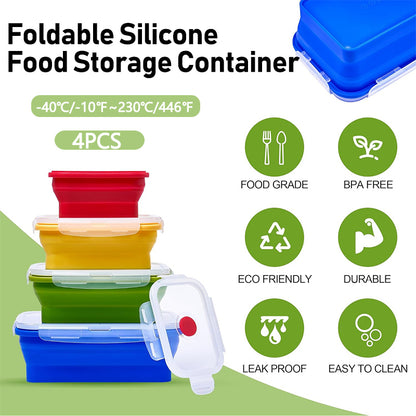 4 PCS Silicone Collapsible Bento Lunch Box Food Storage Container Portable