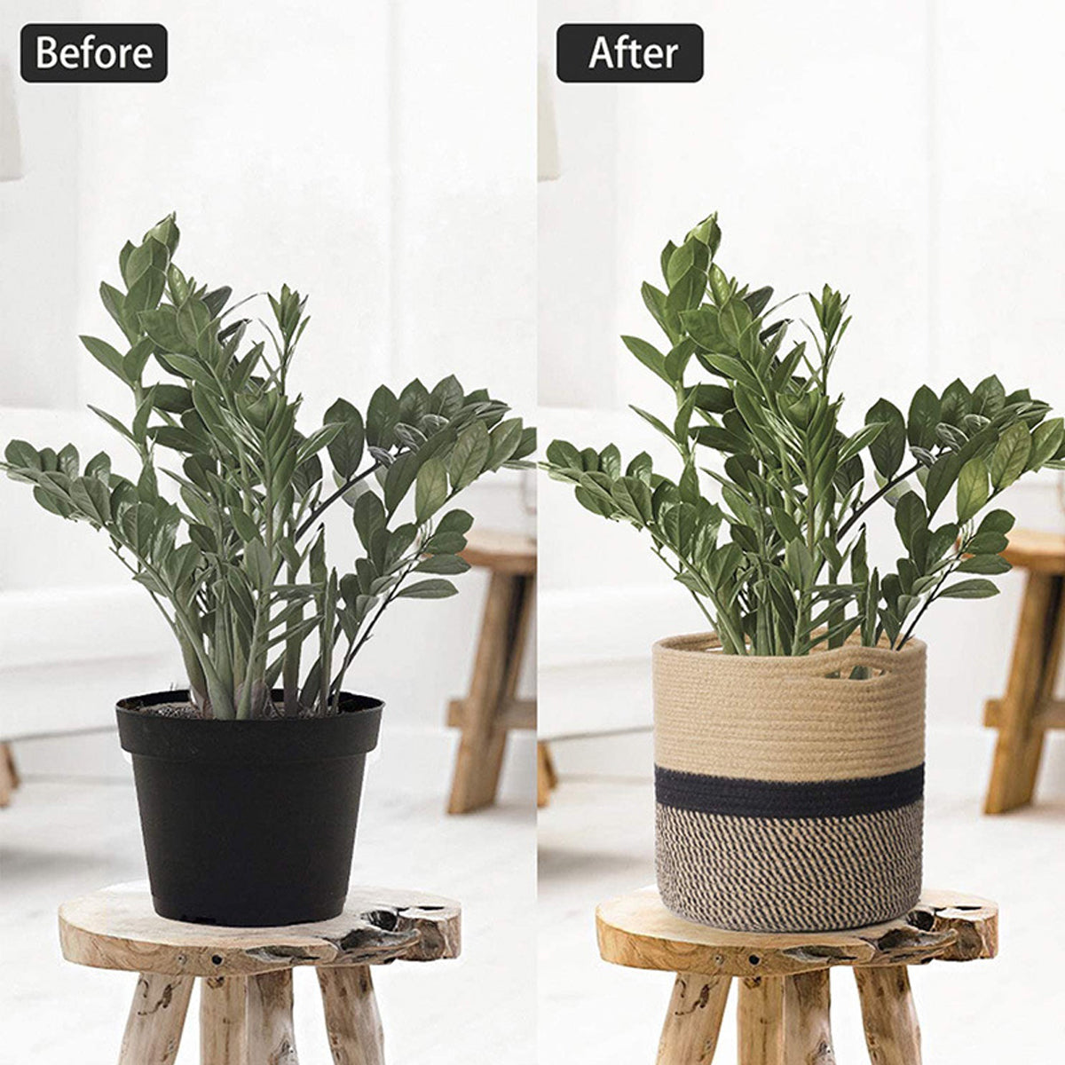 Woven Round Cotton Rope Laundry Basket for Home Storage Organization