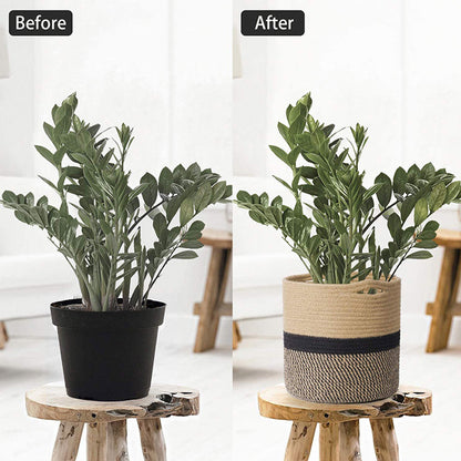 Woven Round Cotton Rope Laundry Basket for Home Storage Organization