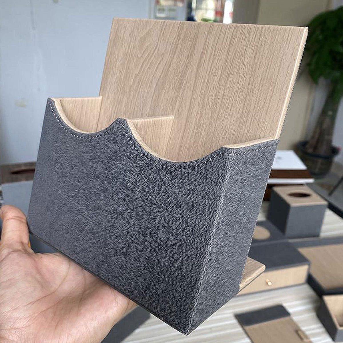 Leather Remote Control Holder Dual Compartment Caddy