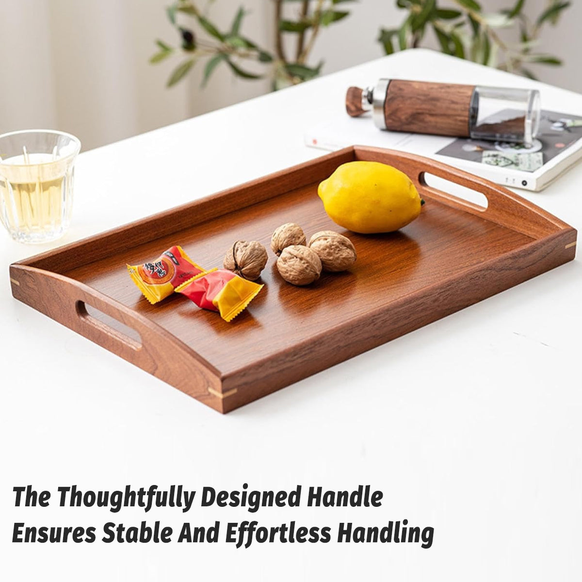 Chinese Style Wooden Rectangular Tea Tray with Handles