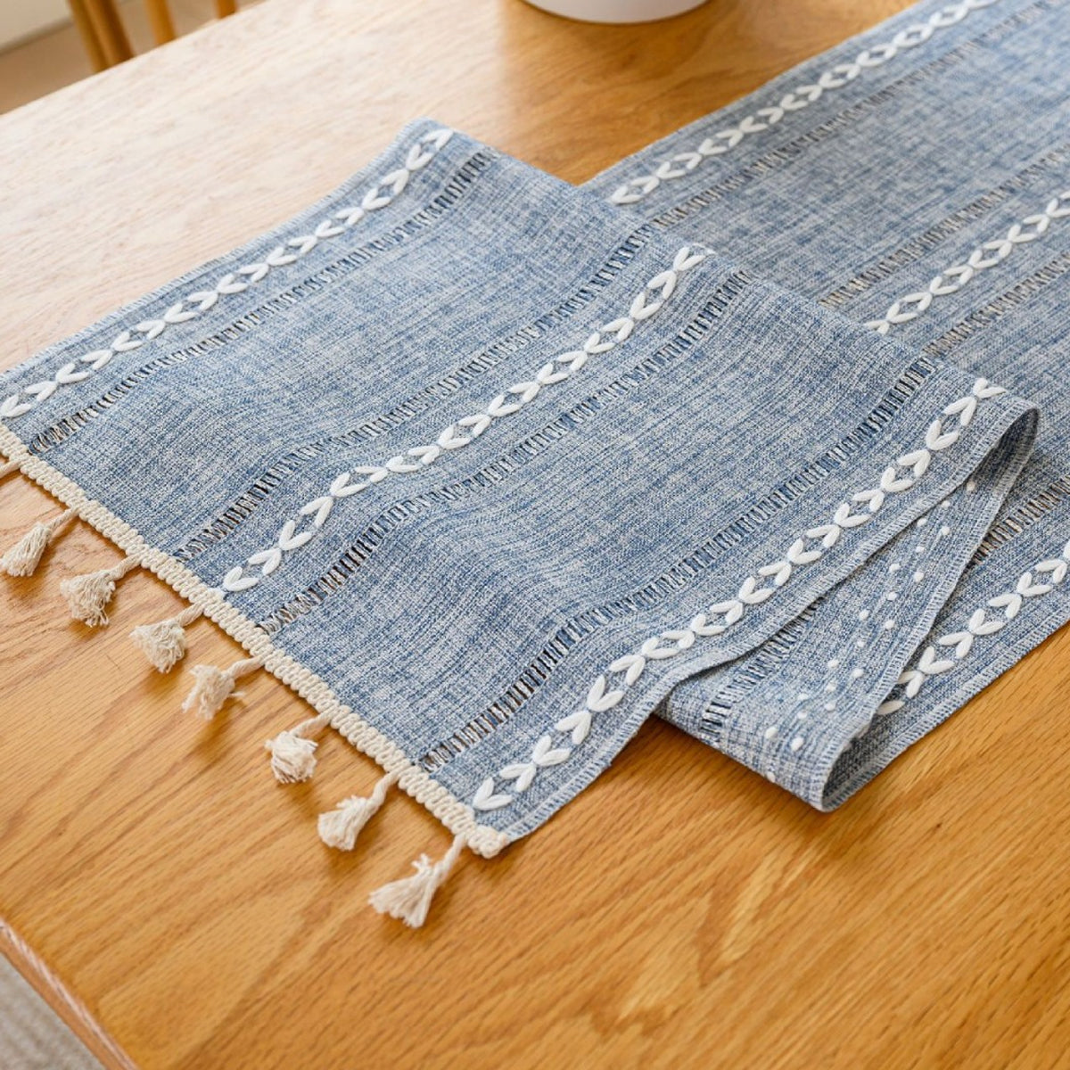 Woven Solid Color Tablecloth with Fringe Hollow Design Home Dining Room Decor
