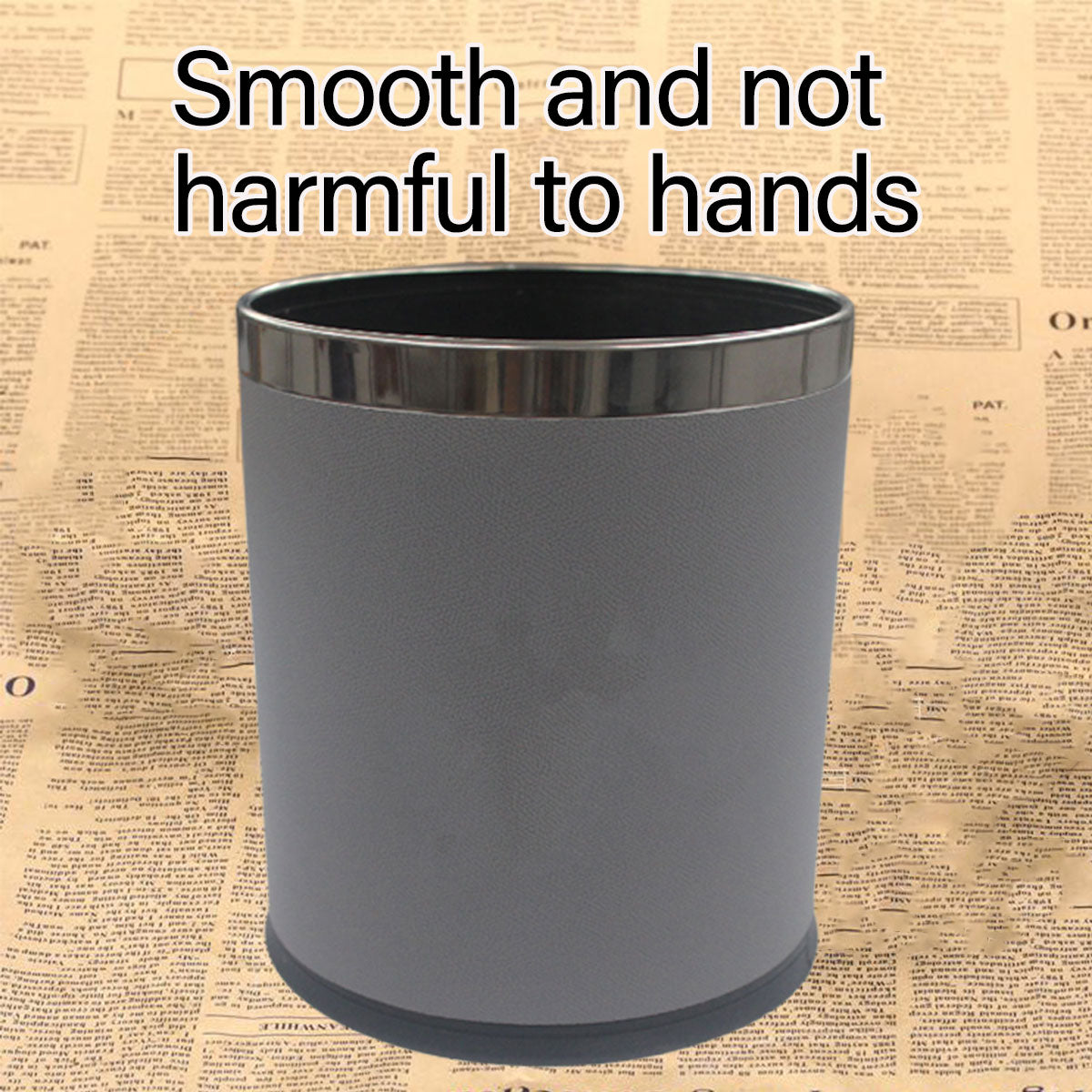 Leather Wastebasket with Metal Lining for Hotel and Office