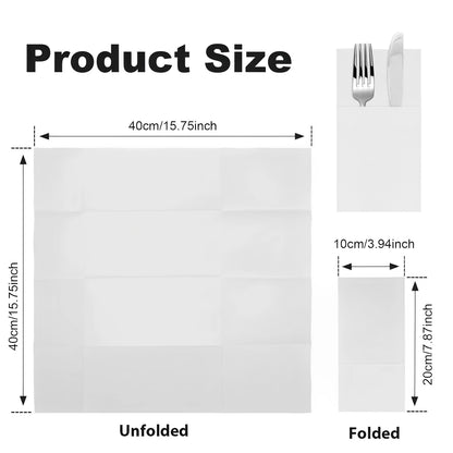 50/100PCS Disposable White Napkin Set Knife Fork Holder for Party Banquet Table