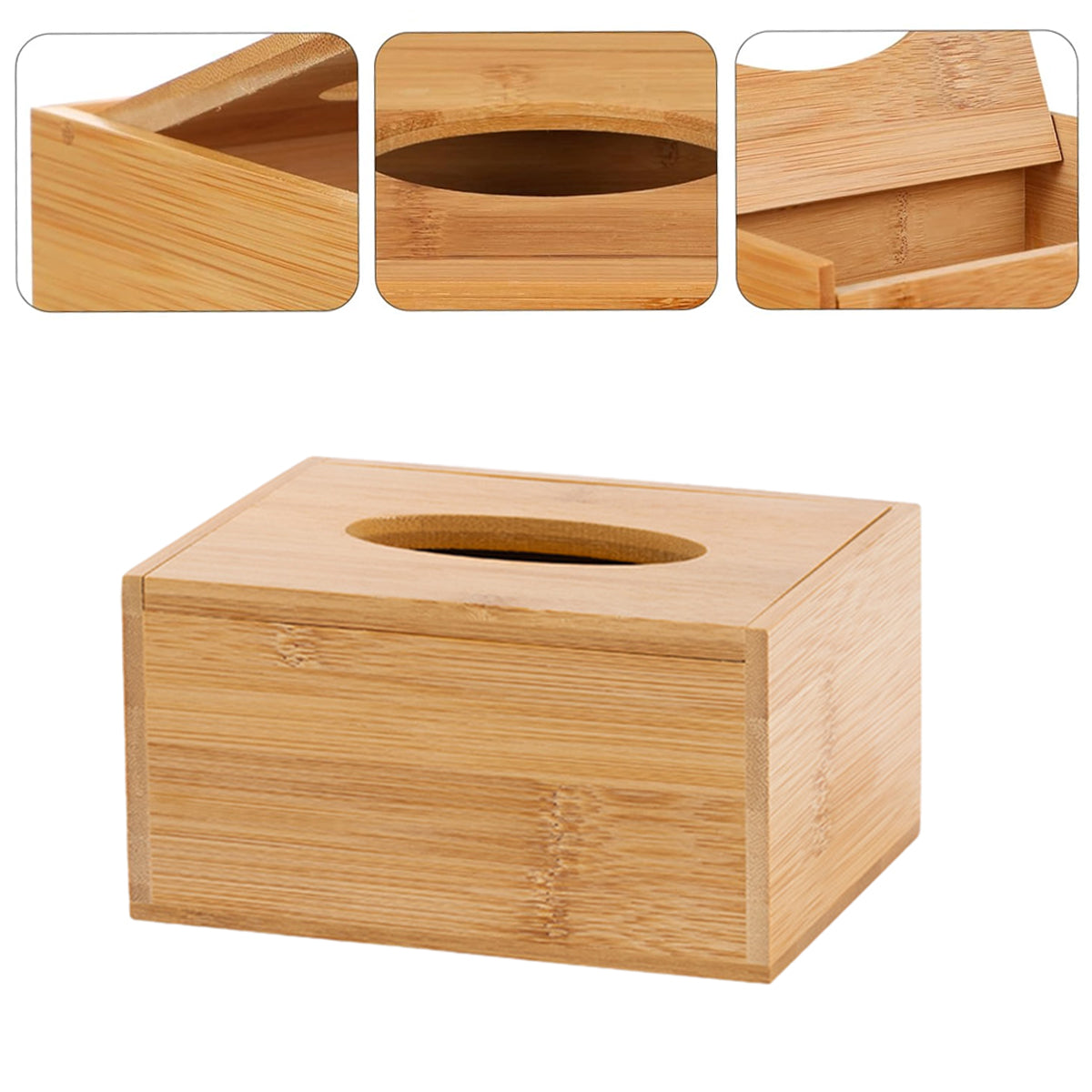 Bamboo Tissue Box Holder Wooden Cover Dispenser for Home and Office