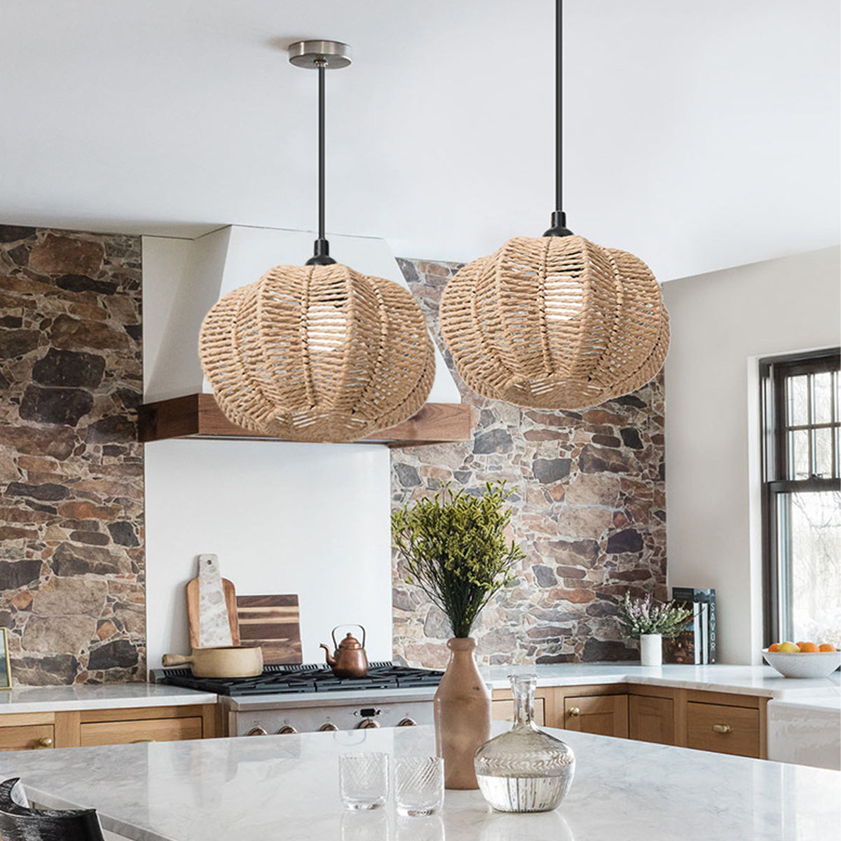Handwoven Paper Rope Pendant Lampshade Pastoral Style 23cm