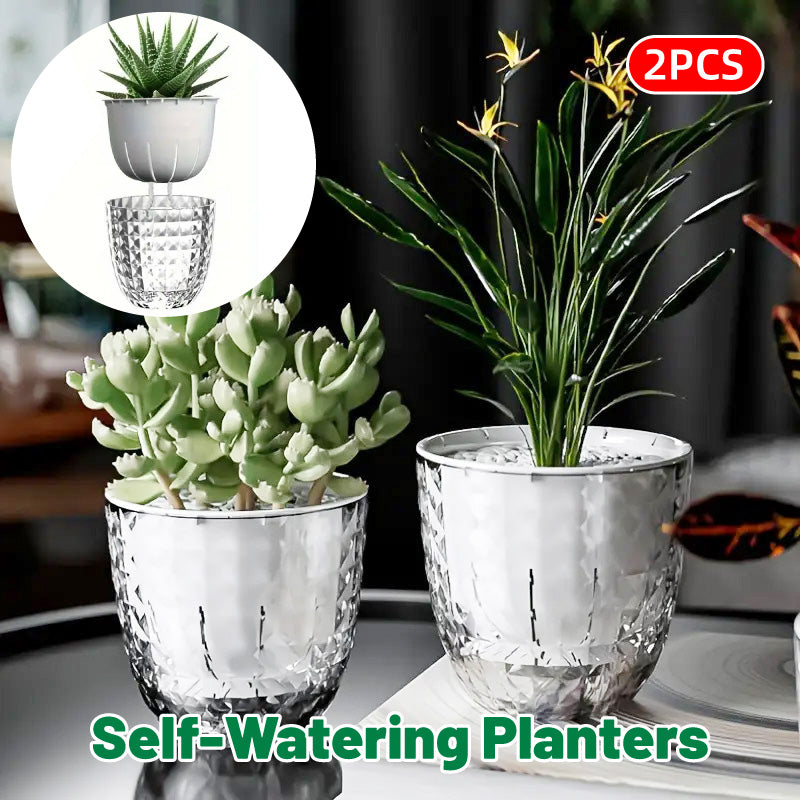 2pcs Transparent Self Watering Flowerpot Automatic Absorbent Planter Storage