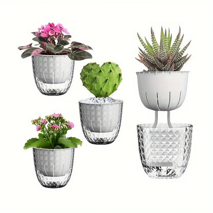 2pcs Transparent Self Watering Flowerpot Automatic Absorbent Planter Storage