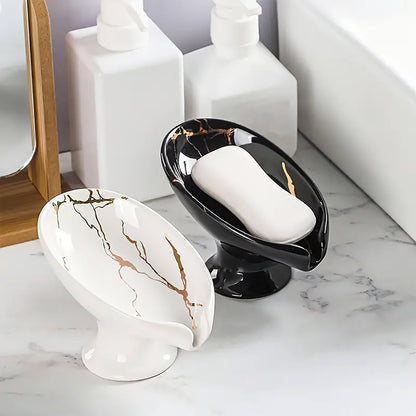Ceramic Soap Dish with Drainage Marble Pattern Holder