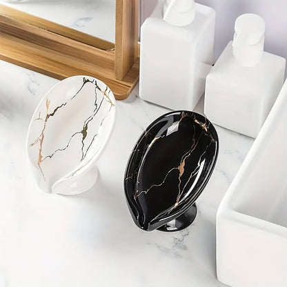 Ceramic Soap Dish with Drainage Marble Pattern Holder