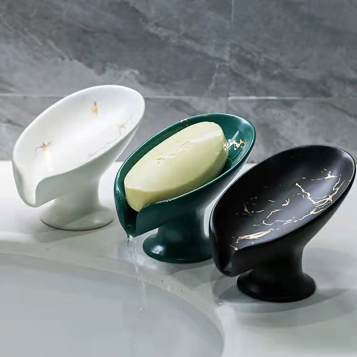 Ceramic Soap Dish with Drainage Marble Pattern Holder