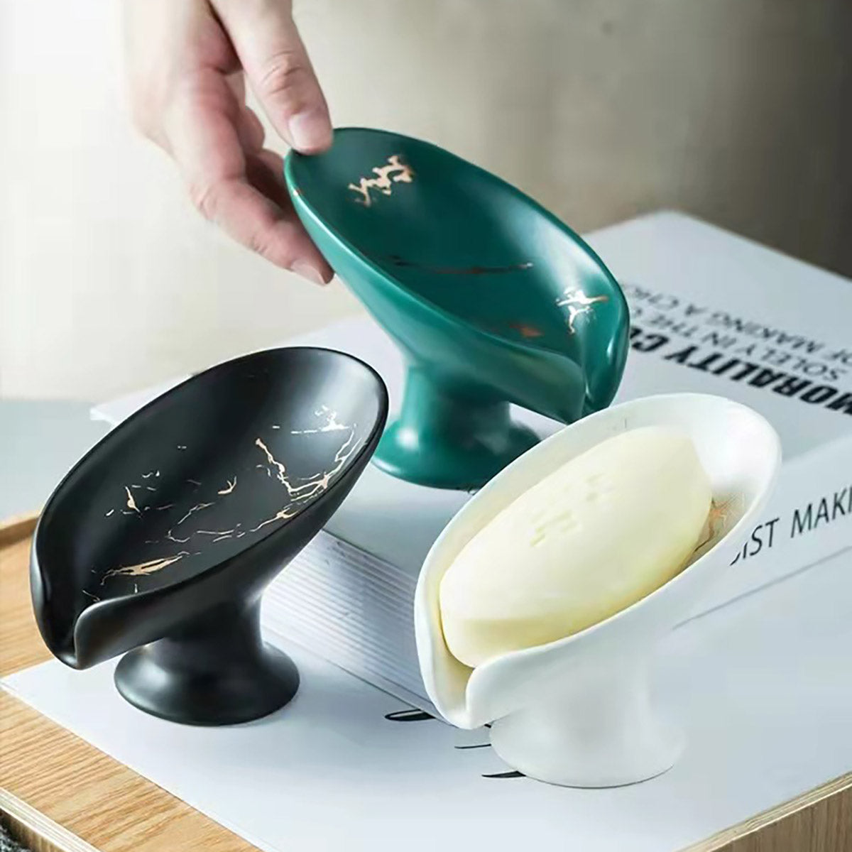 Ceramic Soap Dish with Drainage Marble Pattern Holder