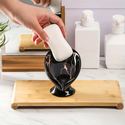 Ceramic Soap Dish with Drainage Marble Pattern Holder