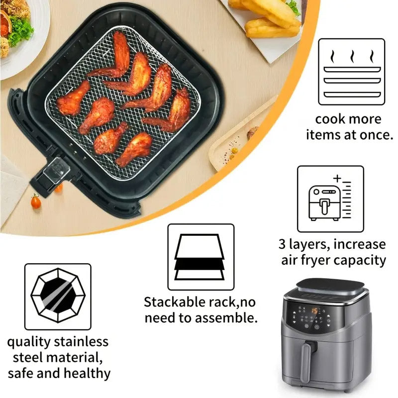 Air Fryer Grill Rack Multi Layer Removable Mesh Shelf for Cooking