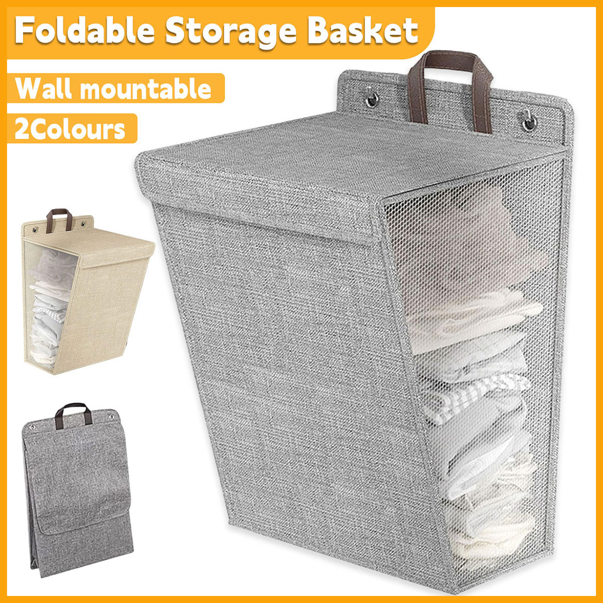Foldable Wall Mounted Laundry Basket Breathable Mesh