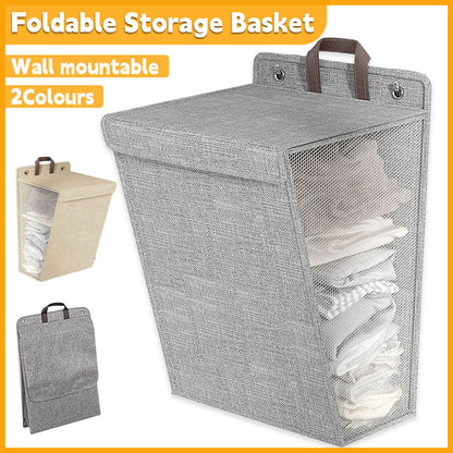 Foldable Wall Mounted Laundry Basket Breathable Mesh