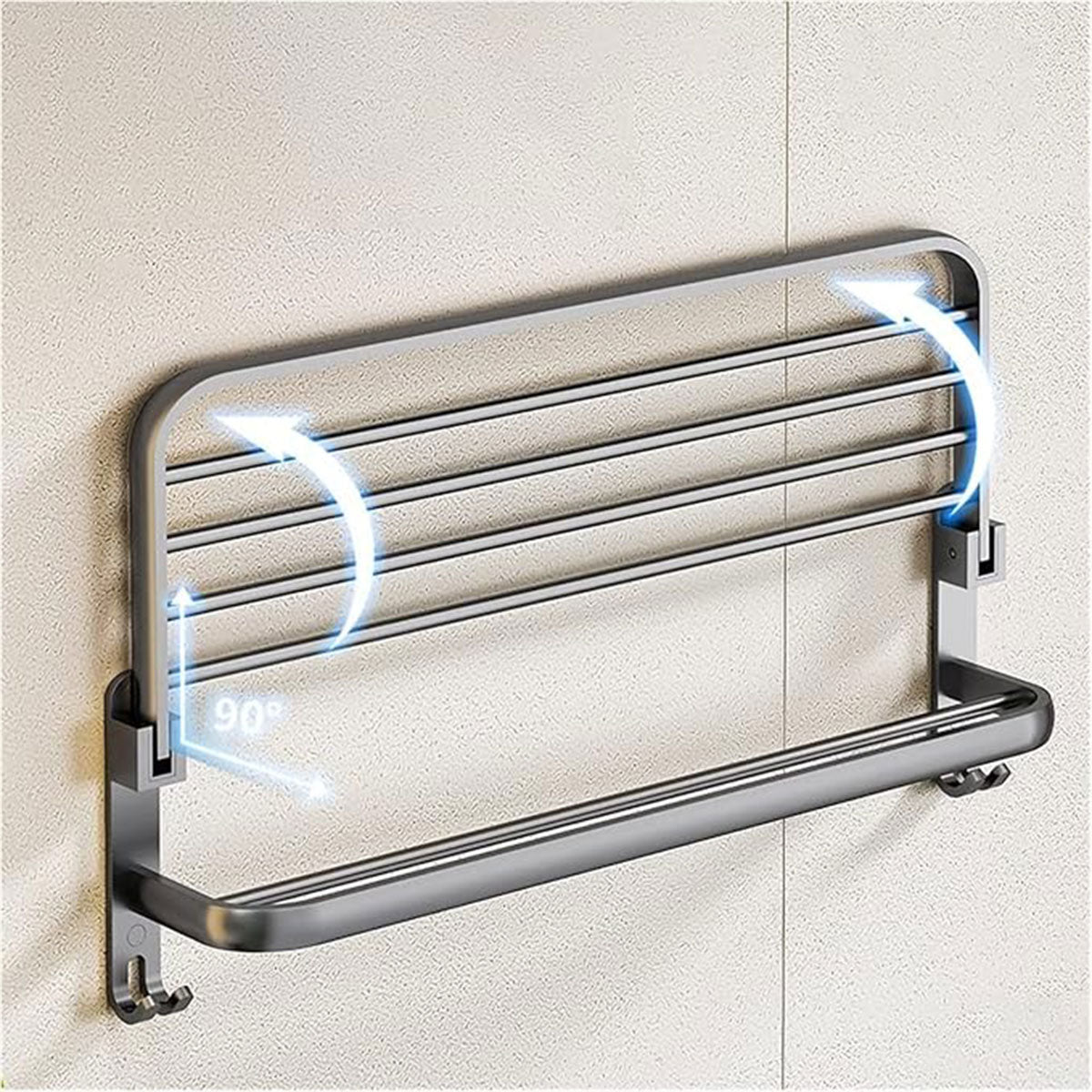 Grey Aluminum Towel Rack Punch-Free Bathroom Storage Towel Holder Home Organizer