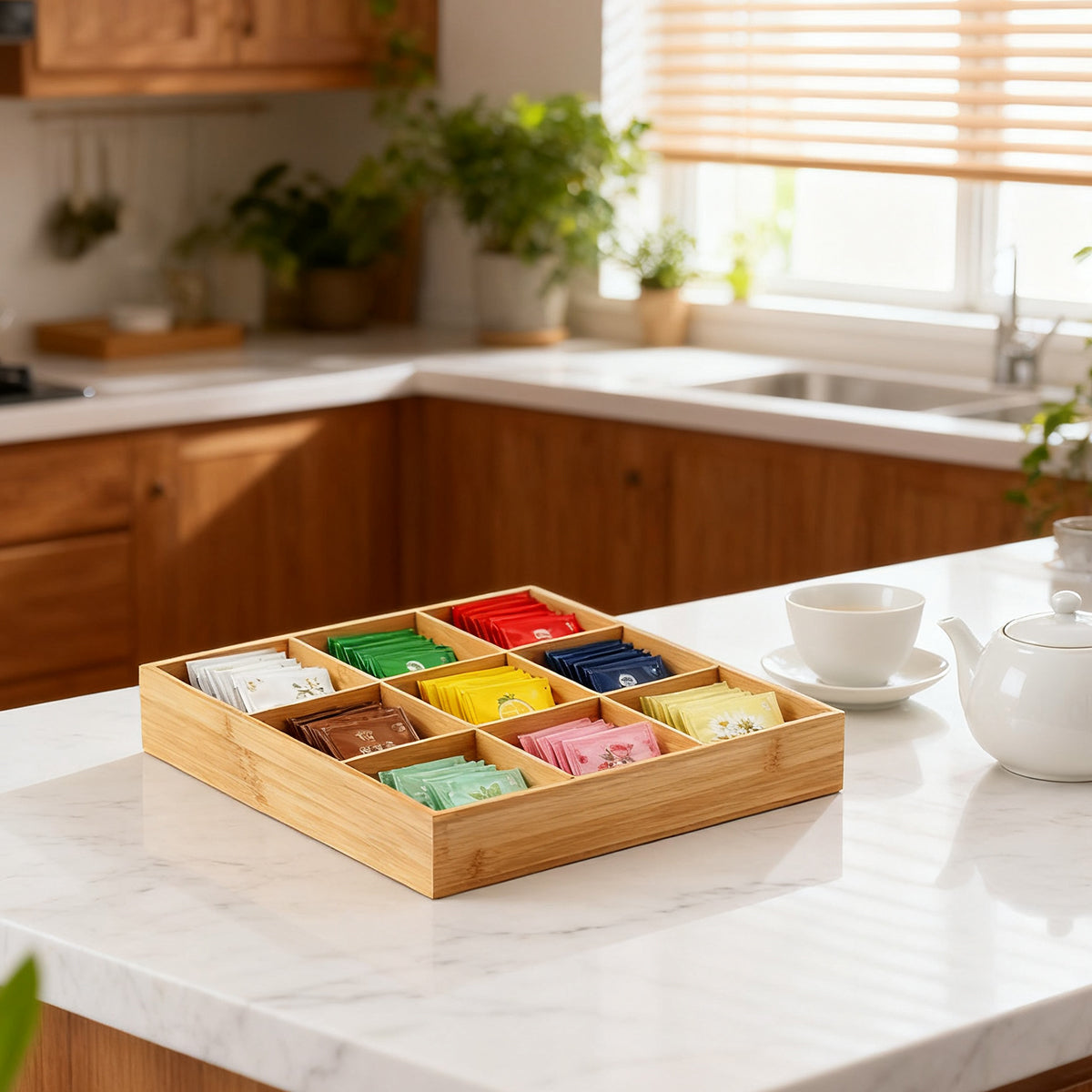Bamboo 9 Grid Serving Tray Divided Food Platter for Hotel