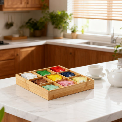 Bamboo 9 Grid Serving Tray Divided Food Platter for Hotel