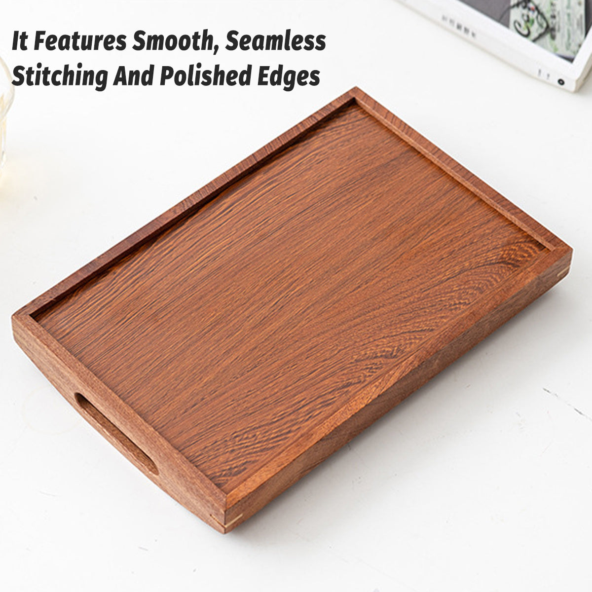 Chinese Style Wooden Rectangular Tea Tray with Handles