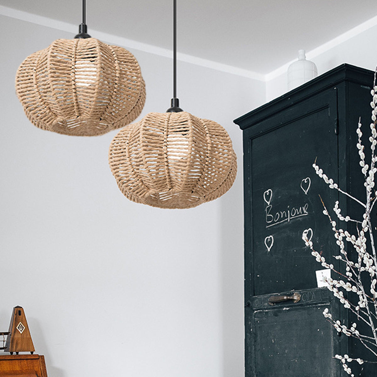 Handwoven Paper Rope Pendant Lampshade Pastoral Style 23cm