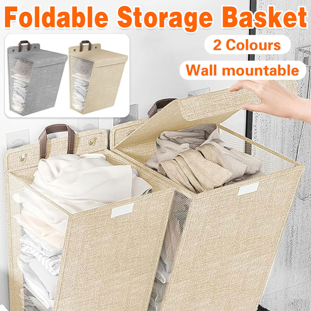Foldable Wall Mounted Laundry Basket Breathable Mesh