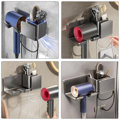 Aluminum Hair Dryer Holder Wall Mount Punch-Free Bathroom Hanging Rack Organizer