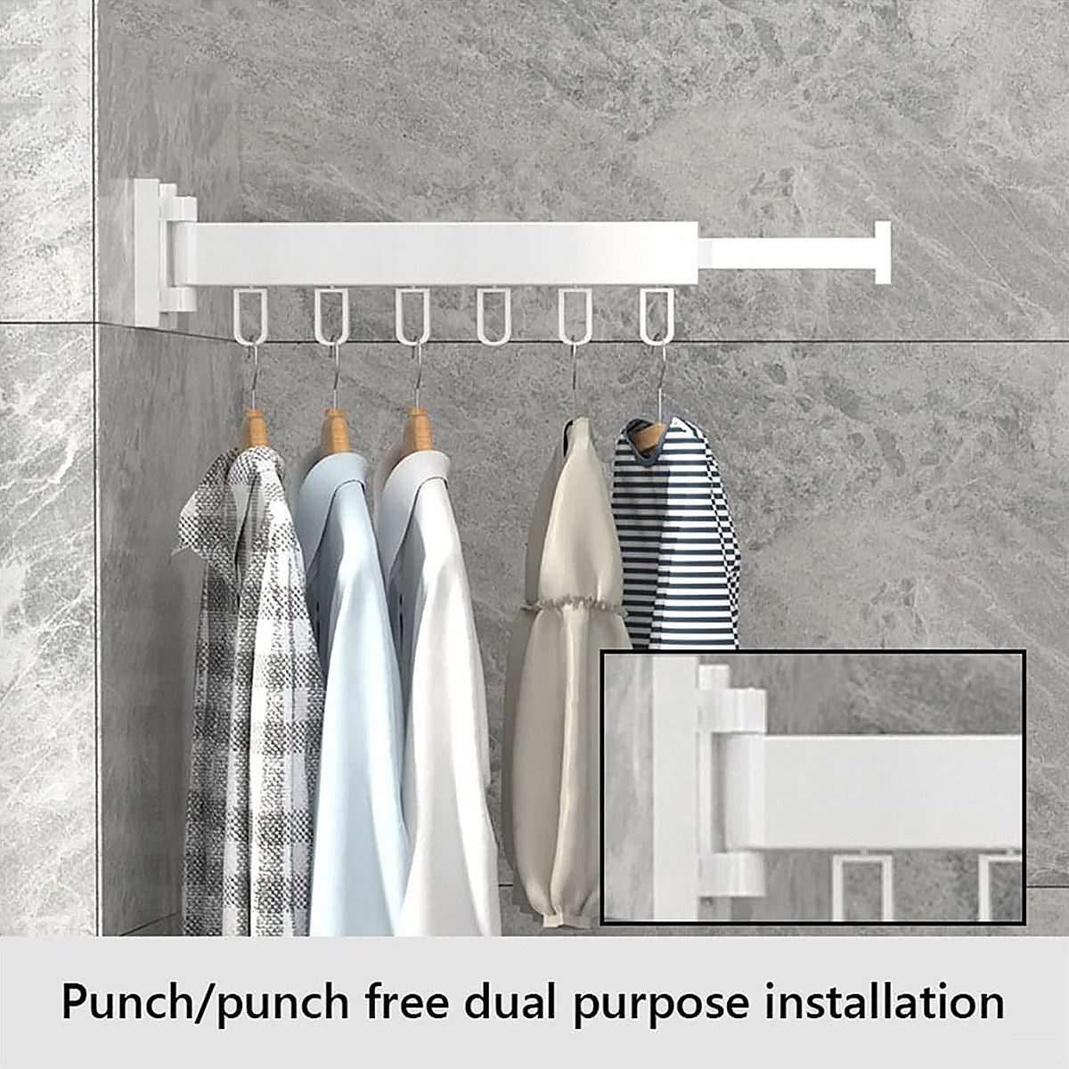Wall Mounted Folding Drying Rack Telescopic Clothes Hanger Balcony Indoor Rod
