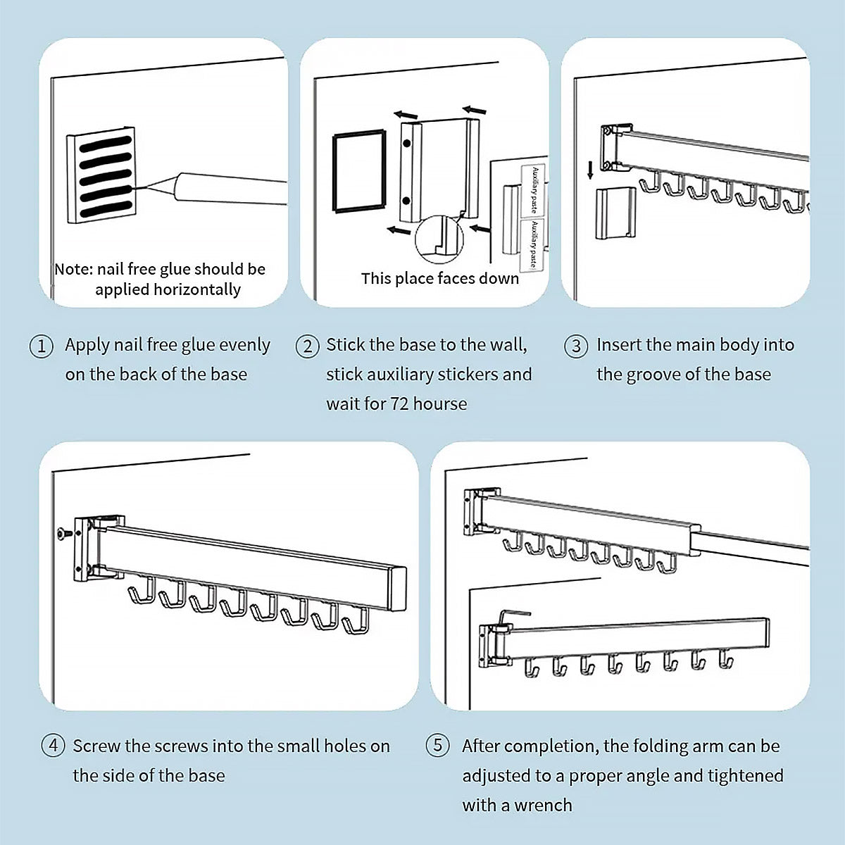 Wall Mounted Folding Drying Rack Telescopic Clothes Hanger Balcony Indoor Rod