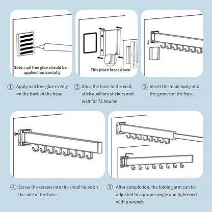 Wall Mounted Folding Drying Rack Telescopic Clothes Hanger Balcony Indoor Rod