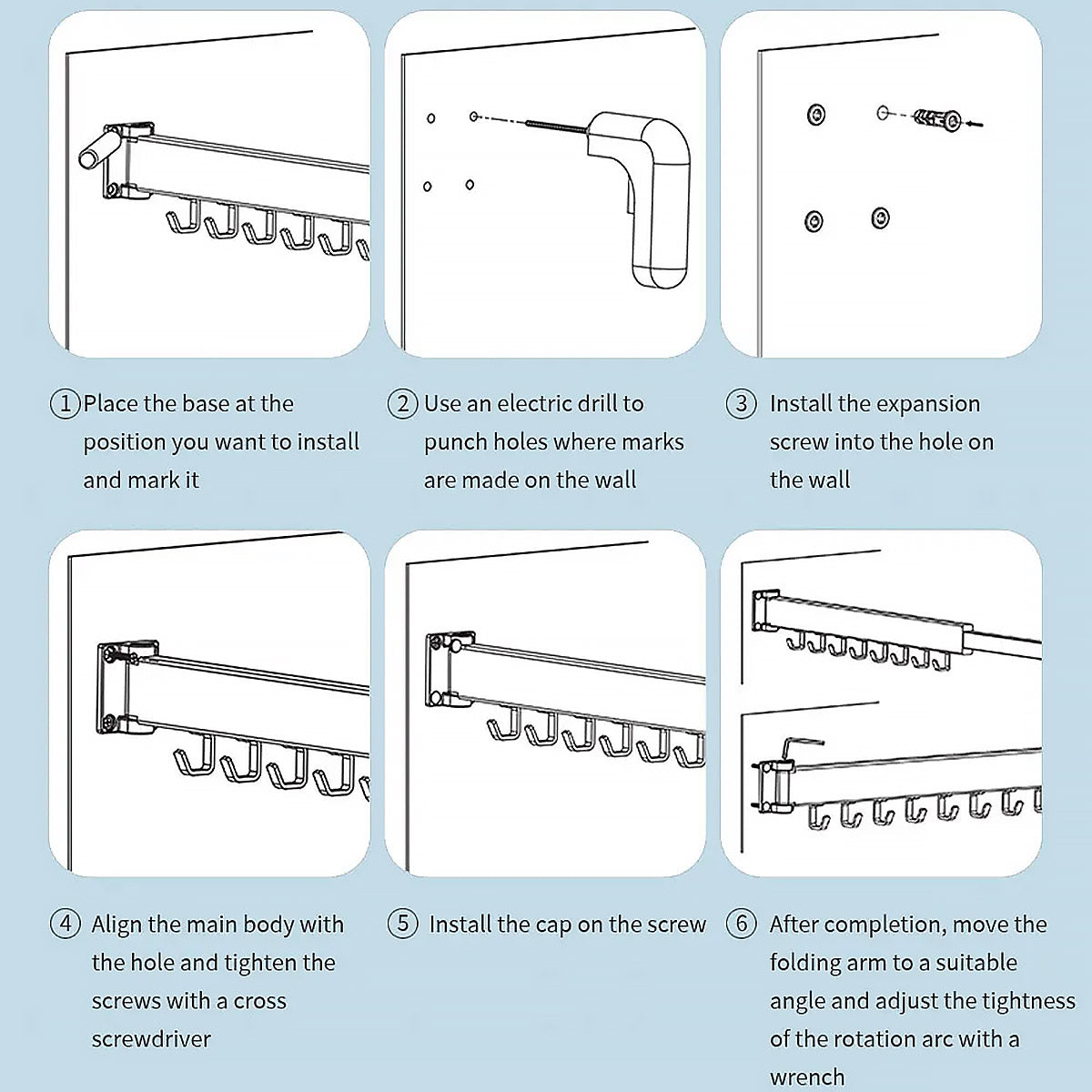 Wall Mounted Folding Drying Rack Telescopic Clothes Hanger Balcony Indoor Rod