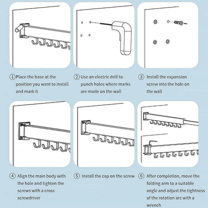 Wall Mounted Folding Drying Rack Telescopic Clothes Hanger Balcony Indoor Rod