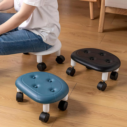 Imitation Leather Low Stool with Wheels Modern Bedroom Living Room Plastic Bench