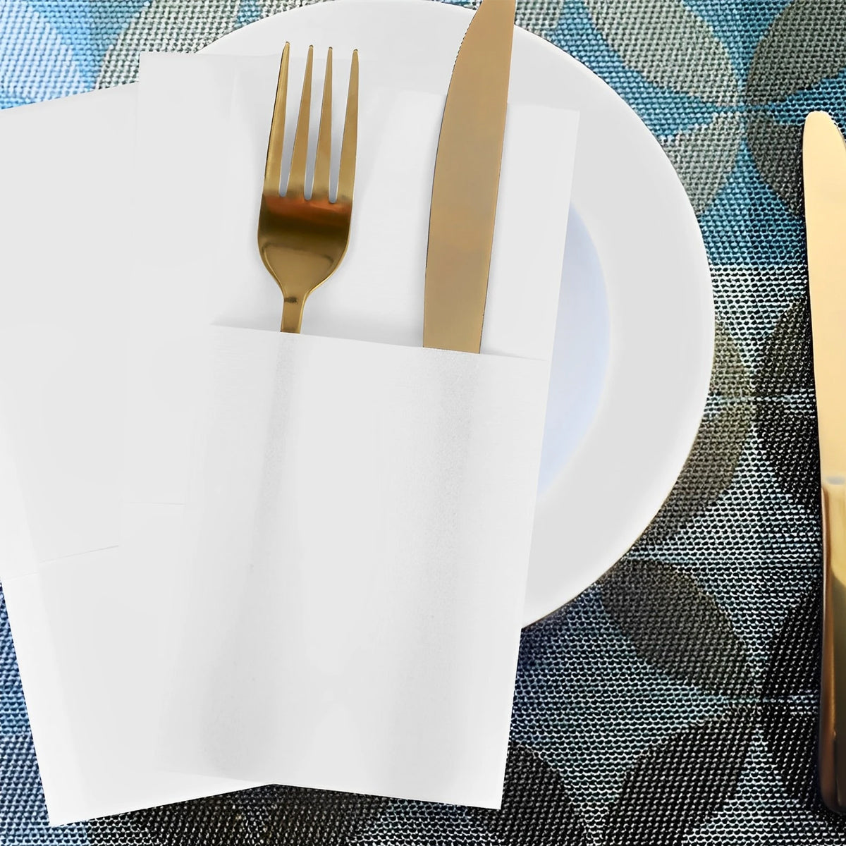 50/100PCS Disposable White Napkin Set Knife Fork Holder for Party Banquet Table