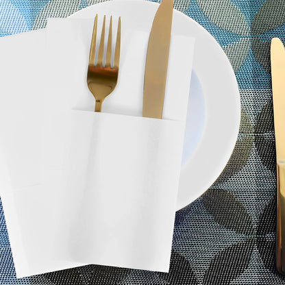 50/100PCS Disposable White Napkin Set Knife Fork Holder for Party Banquet Table