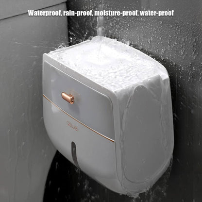 Wall-Mounted Toilet Tissue Paper Roll Holder Storage Box No punching Waterproof