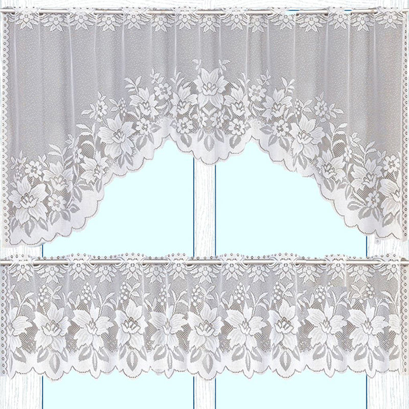 2PCS/Set White Lace Kitchen Home Window Cafe Curtain w Scallope Edge 160cm Wide