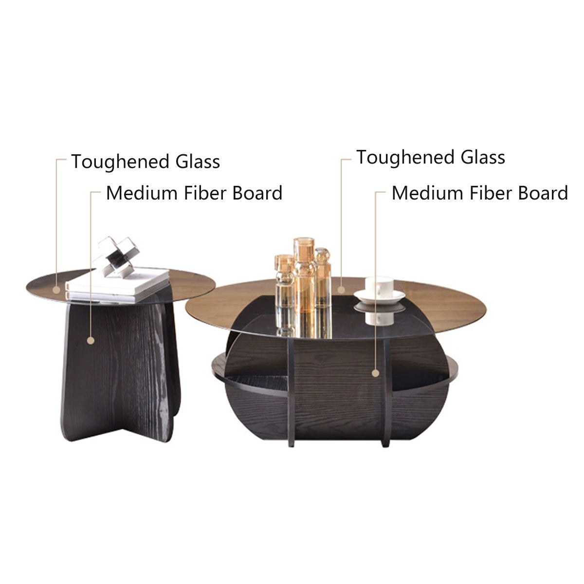1/2pcs Modern Round Glass Coffee Table Home Side Table Living Room Furniture Set