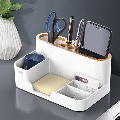 Office Organizer Pen Holder with Slots for Pens Phone Cards Remote Sticky Notes