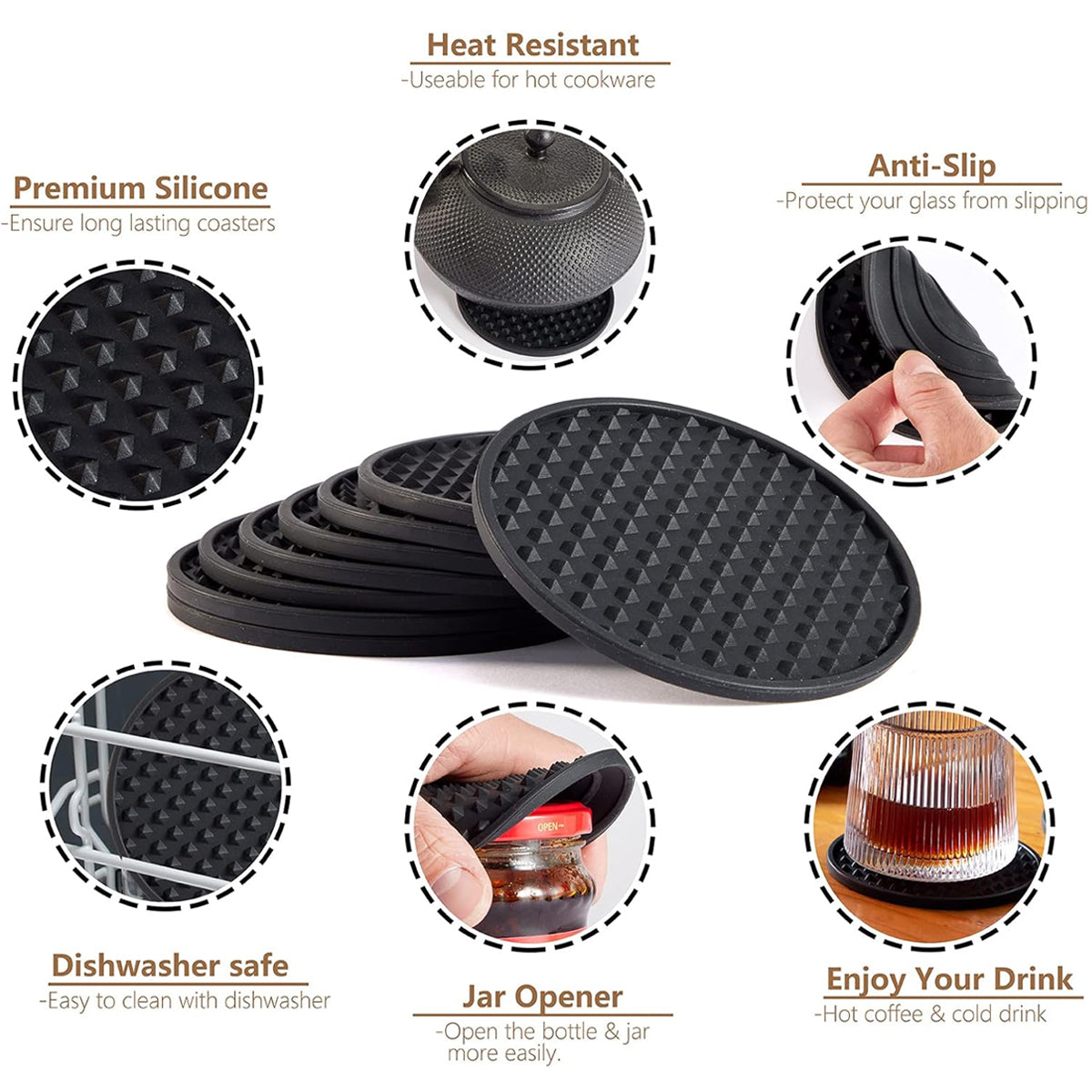 6pcs Silicone Coaster Non-slip Heat Resistant Table Mats Tea Cup Drink Holder