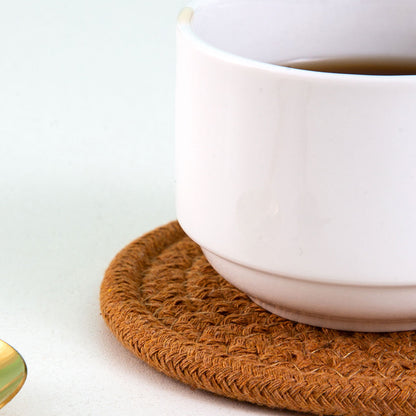 Round Cotton Woven Coaster Heat Resistant Dining Table Mat Set of 8
