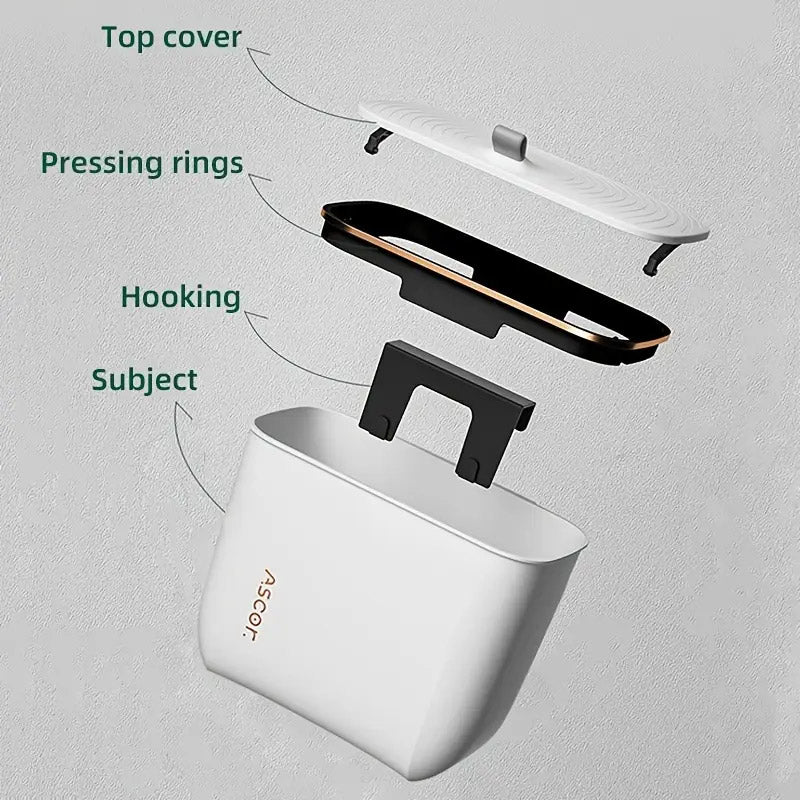 7L Wall Mounted Trash Can with Lid Large Capacity Kitchen Bathroom Waste Bin