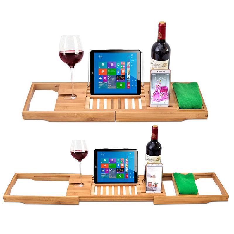 Expandable Bamboo Bath Caddy  Book iPhone Wineglass Holder Over Bathtub Rack AU