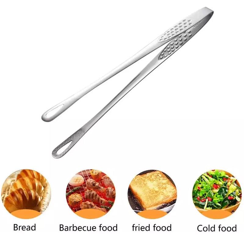 24/28cm Stainless Steel Straight Grill Tongs for Kitchen BBQ Buffet
