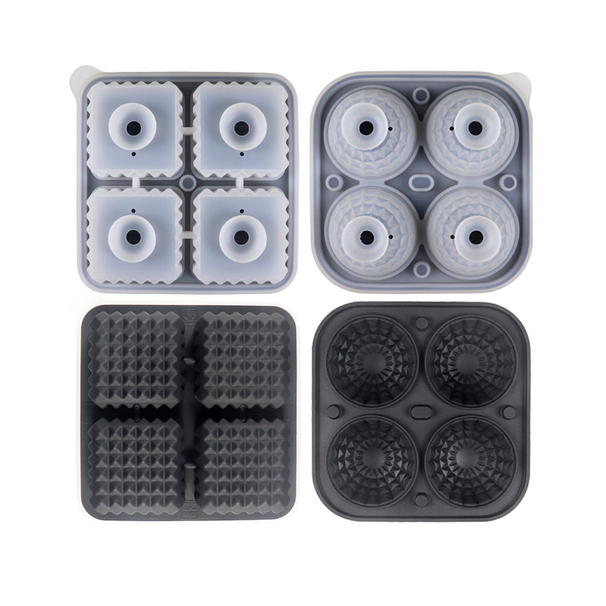 2pcs Silicone Ice Cube Tray Round and Square Ball Mold Set