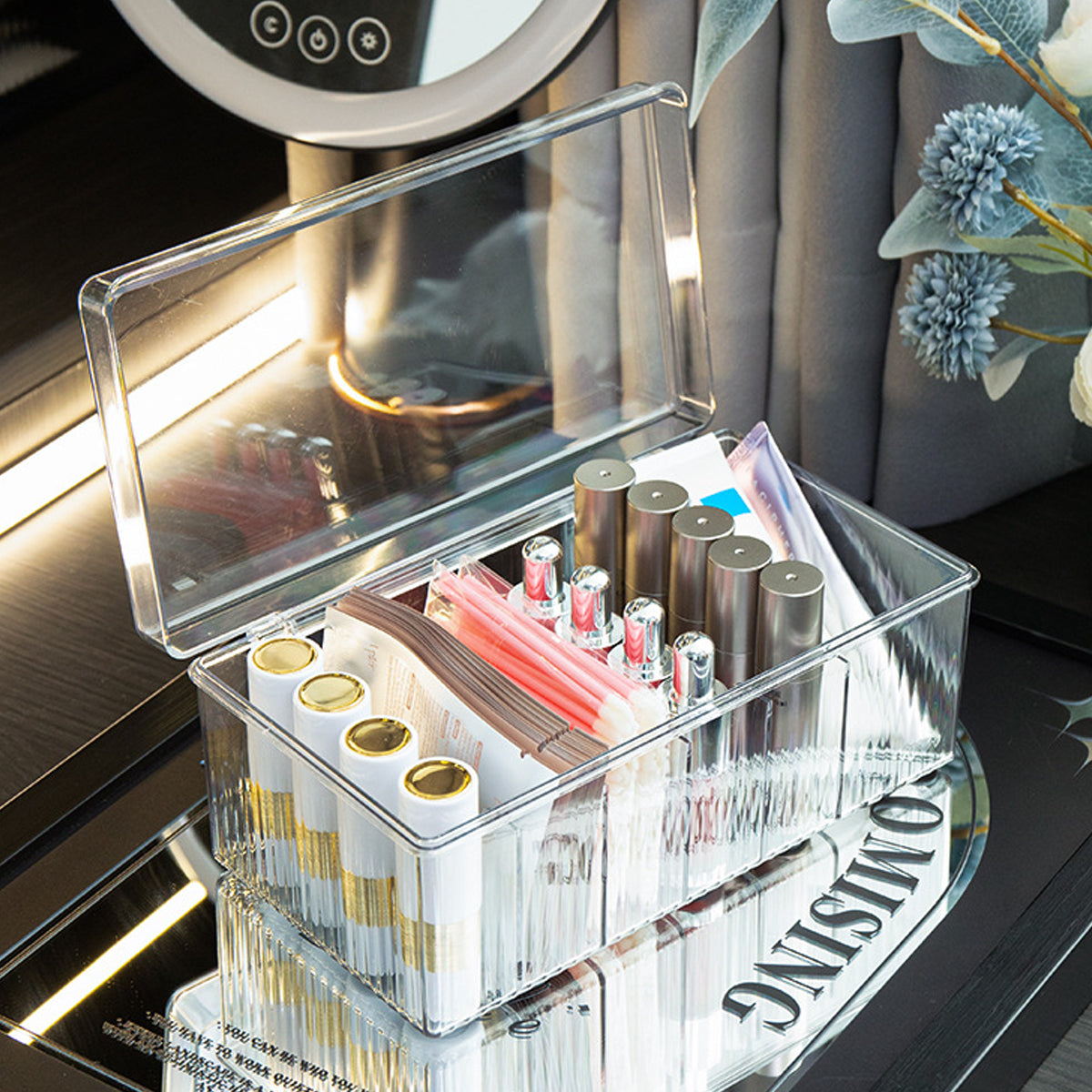 Transparent Dustproof Cosmetic Storage Box with Lid Makeup Organizer Case AU