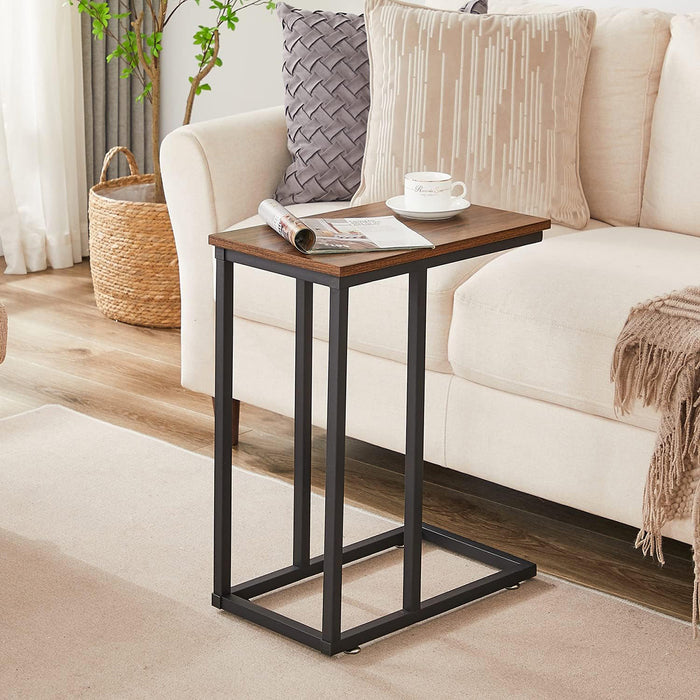 Wood Top Side Table with C Shaped Metal Base
